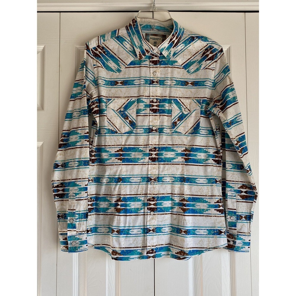 Panhandle Button-up Shirt Slim Rough Stock Men's Pearl Snap Country Western Sz M